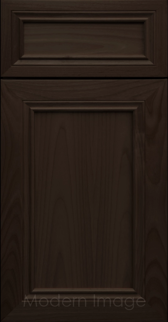 Corona Flat Panel Kitchen Cabinet in Chocolate Stain with mitered molding